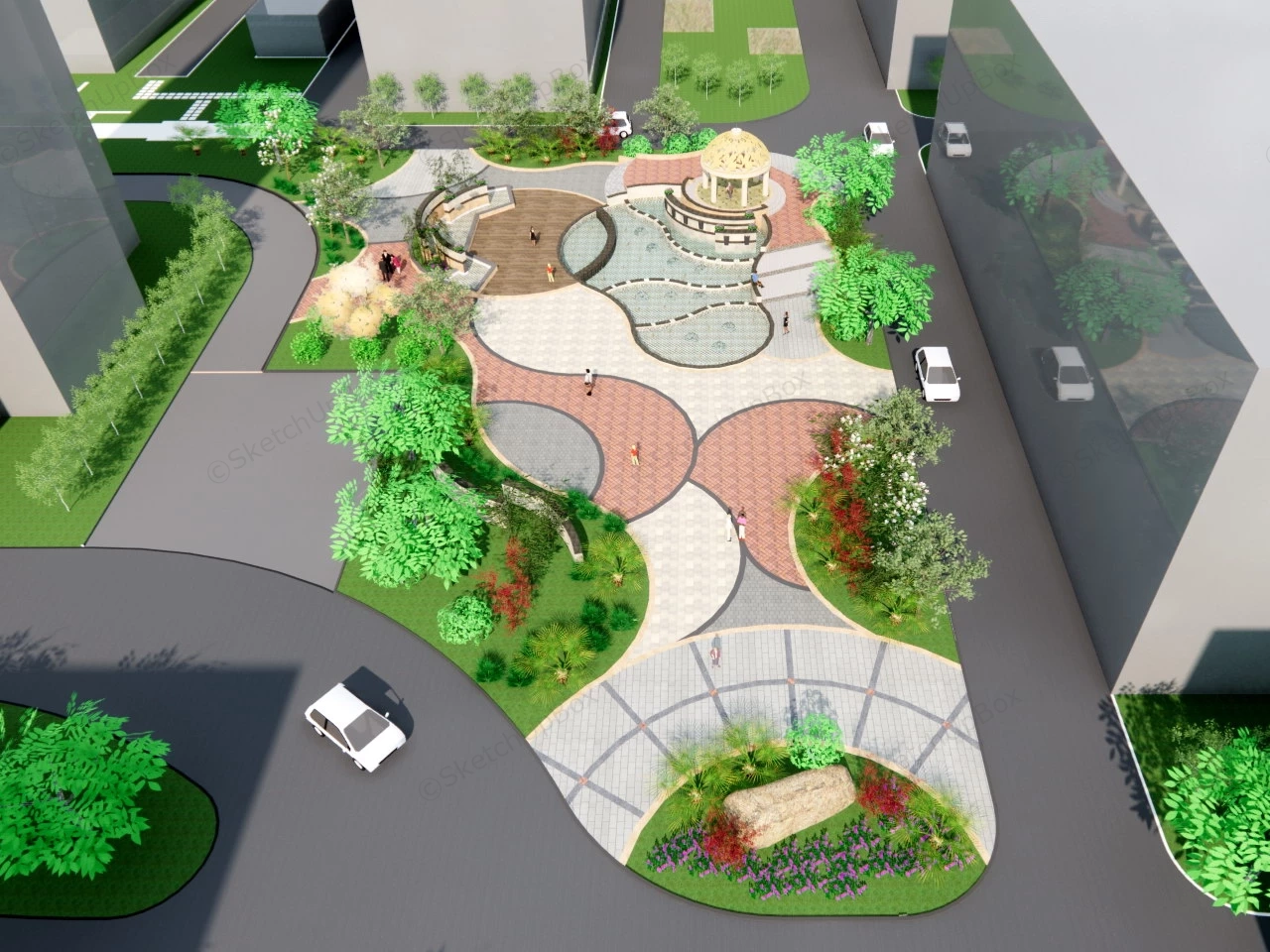 Urban Pocket Park Design SketchUp 3D Model .skp File Download - SketchupBox