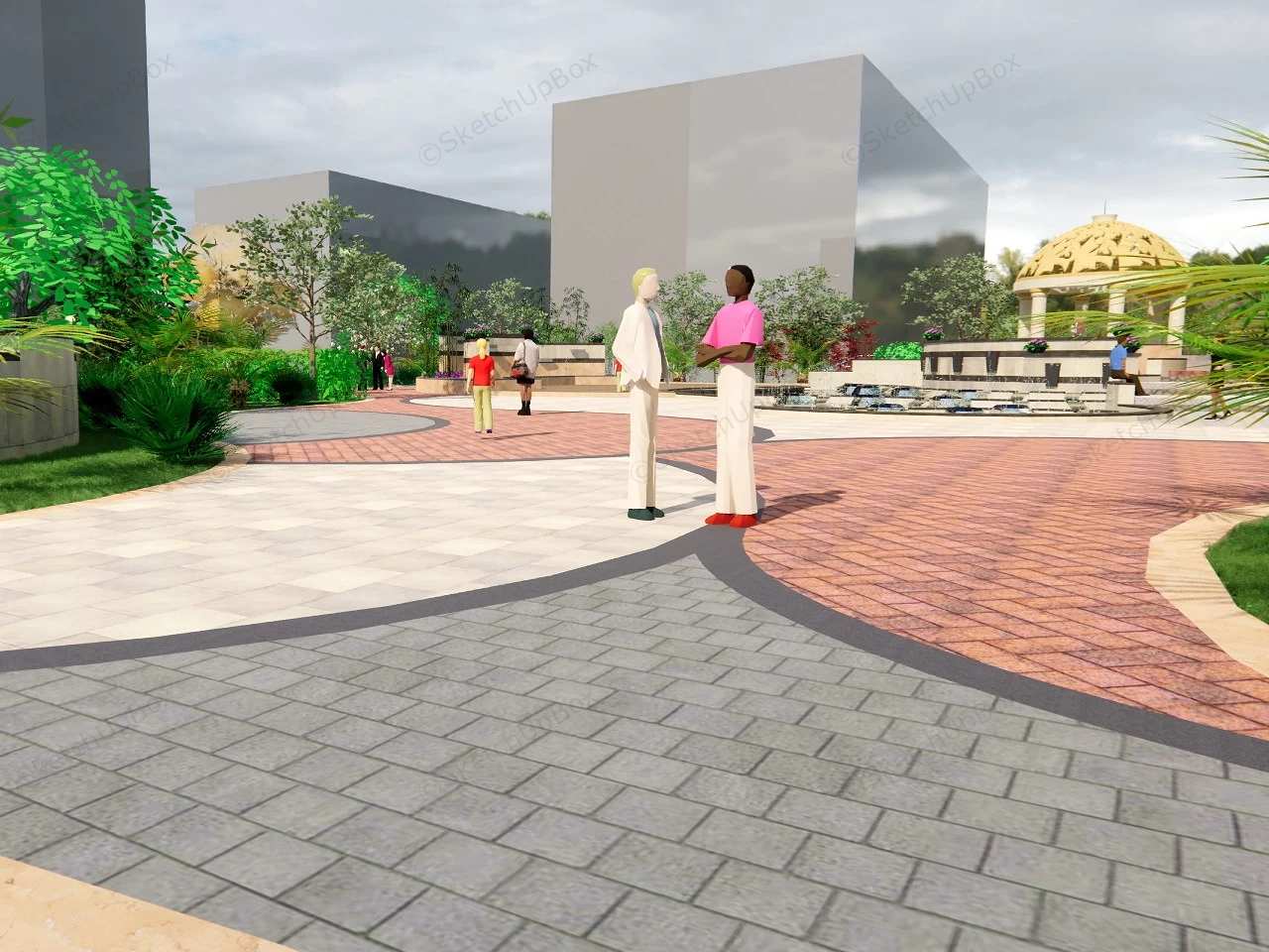 Urban Pocket Park Design sketchup model preview - SketchupBox