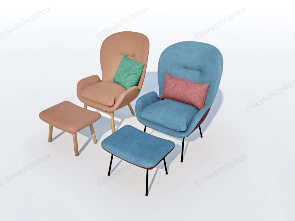 Womb Chair With Ottoman Set sketchup model preview - SketchupBox