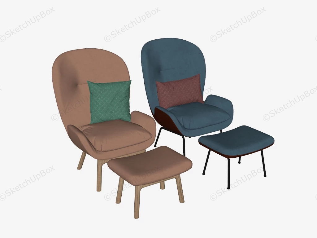 Womb Chair With Ottoman Set sketchup model preview - SketchupBox