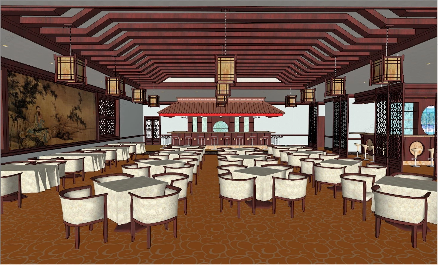 Chinese Style Restaurant Design sketchup model preview - SketchupBox