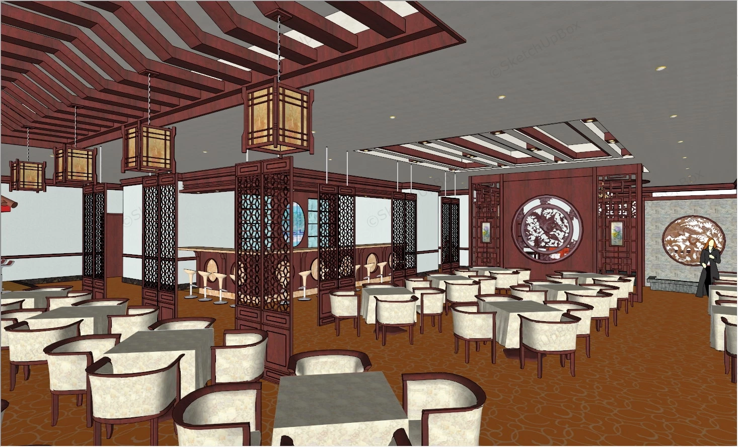 Chinese Style Restaurant Design sketchup model preview - SketchupBox