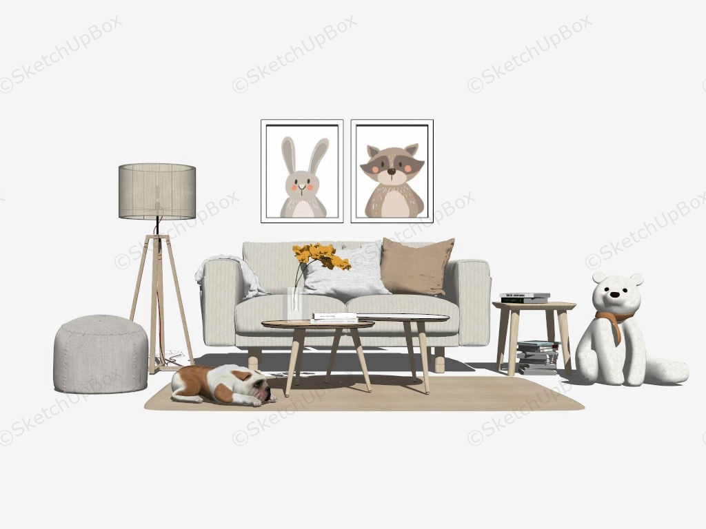 Small Apartment Living Room Furniture Set sketchup model preview - SketchupBox