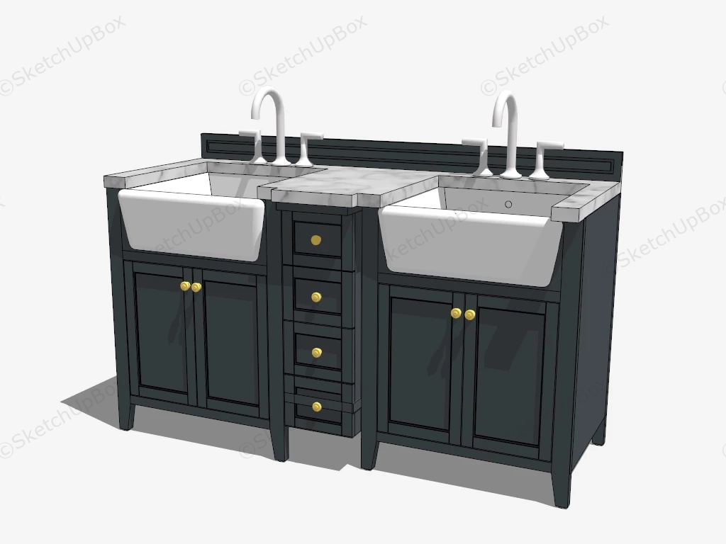 Rustic Double Sink Vanity sketchup model preview - SketchupBox