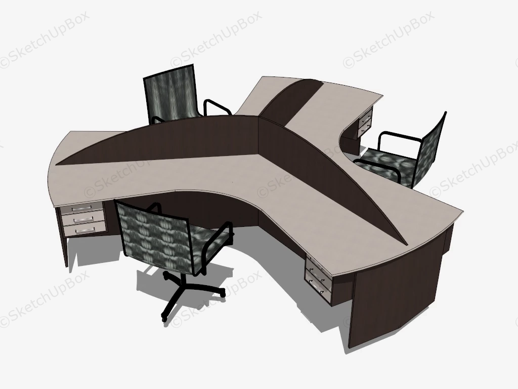 Three Person Desk Workstation sketchup model preview - SketchupBox