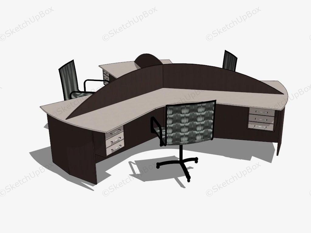 Three Person Desk Workstation sketchup model preview - SketchupBox