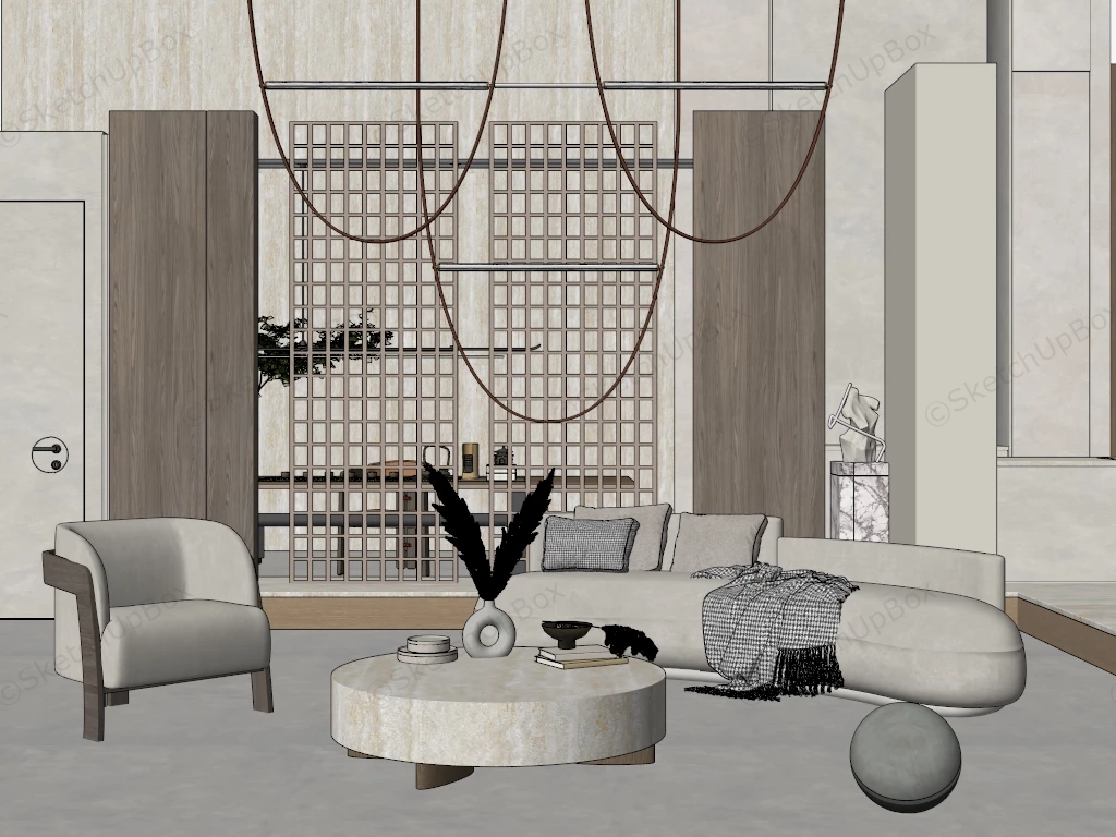 Zen Style Living Room Design sketchup model preview - SketchupBox