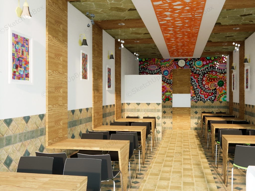 Fast Food Restaurant Interior Design sketchup model preview - SketchupBox