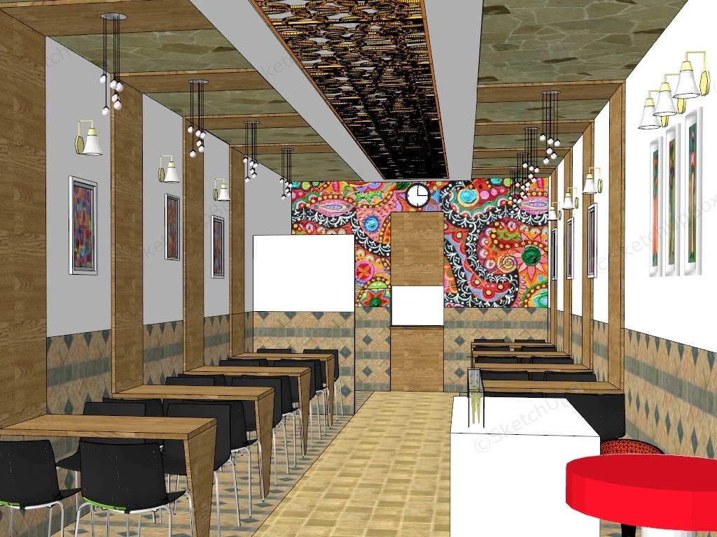 Fast Food Restaurant Interior Design sketchup model preview - SketchupBox