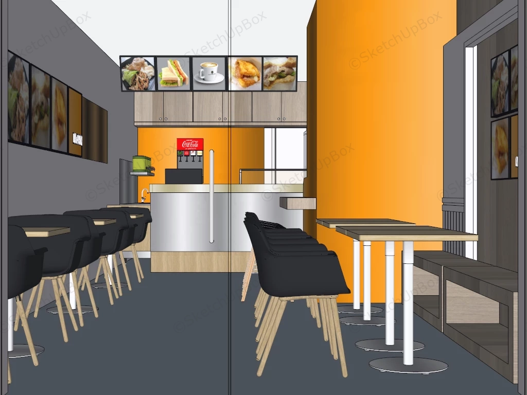 Modern Fast Food Restaurant Interior Design sketchup model preview - SketchupBox