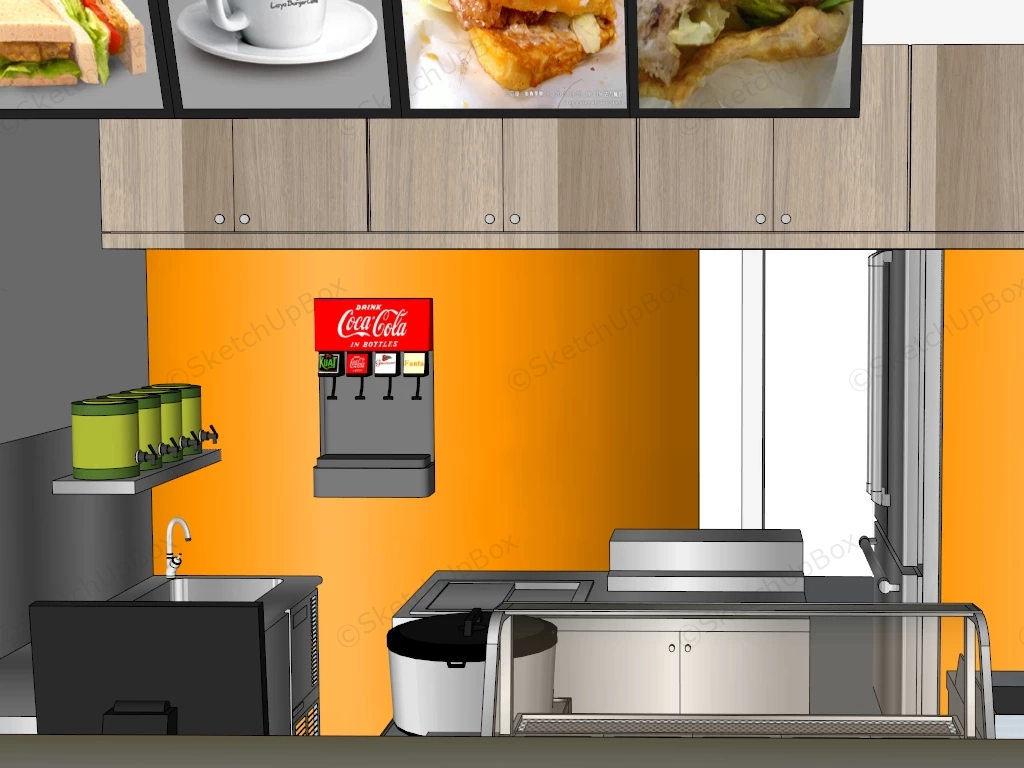 Modern Fast Food Restaurant Interior Design sketchup model preview - SketchupBox