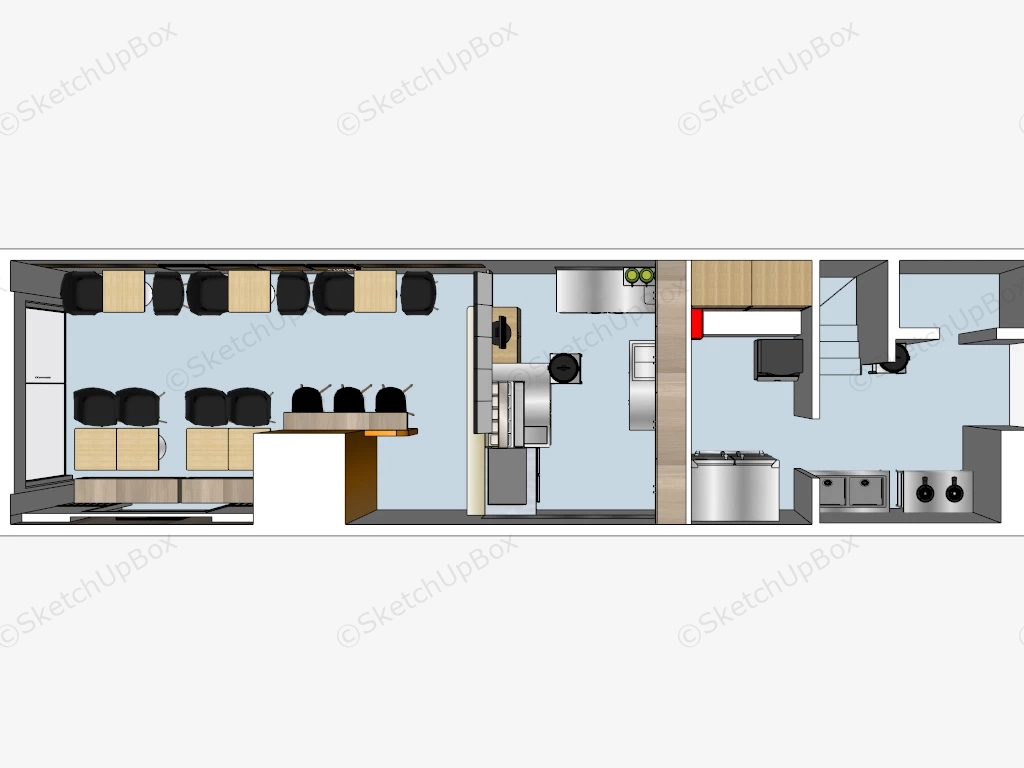 Modern Fast Food Restaurant Interior Design sketchup model preview - SketchupBox