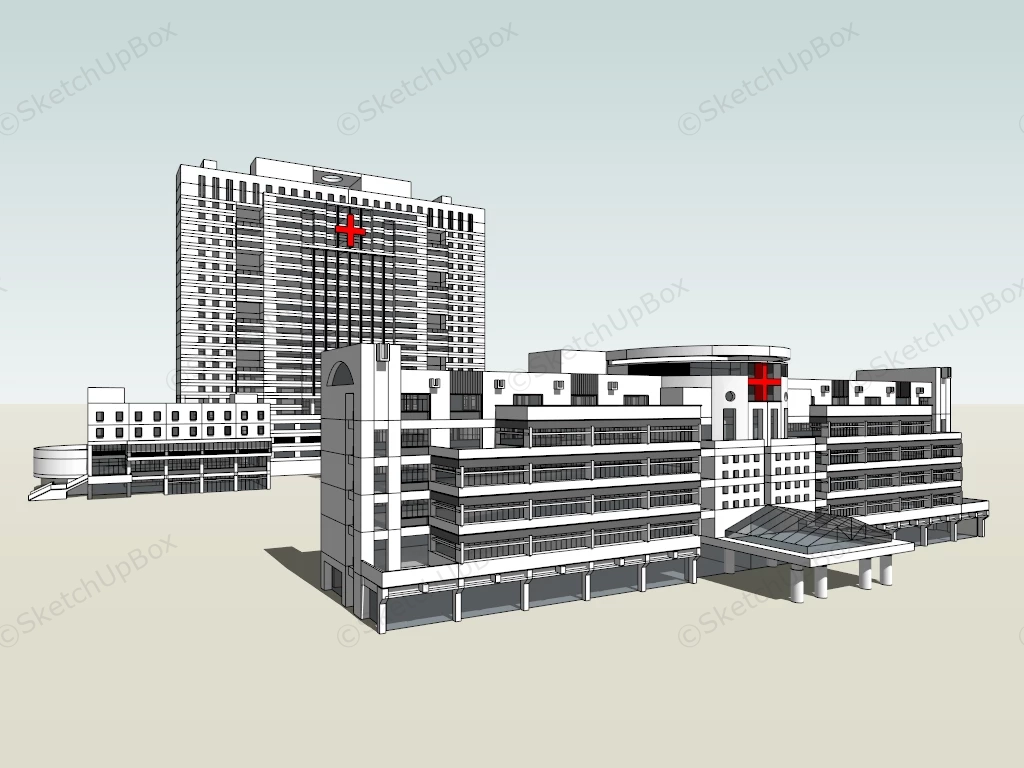 Modern Hospital Exterior Design sketchup model preview - SketchupBox