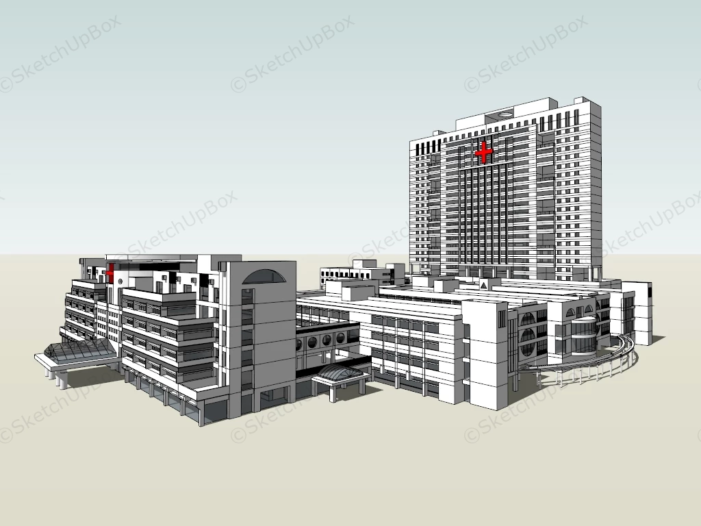 Modern Hospital Exterior Design sketchup model preview - SketchupBox