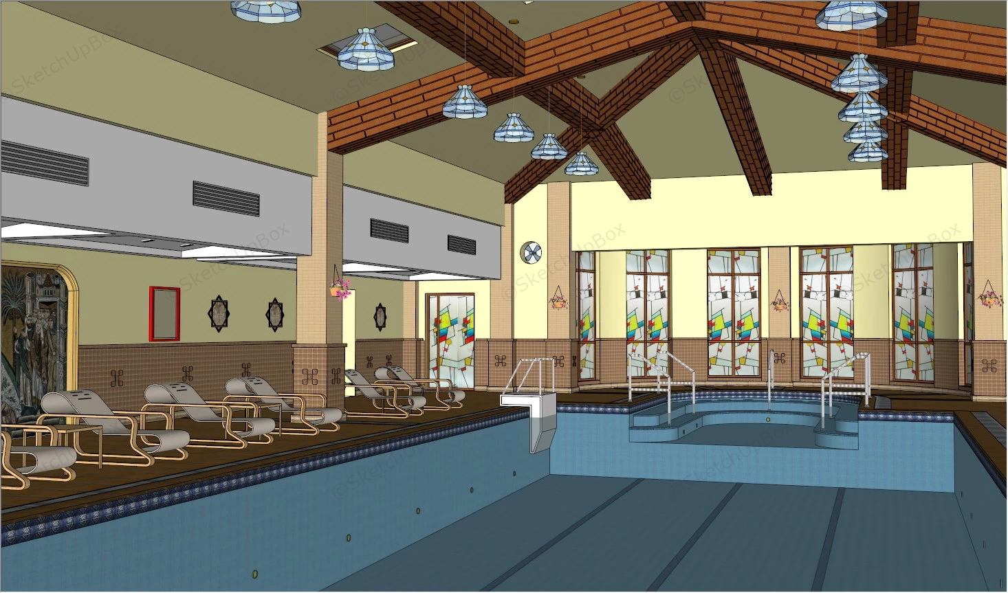 Vintage Indoor Swimming Pool sketchup model preview - SketchupBox