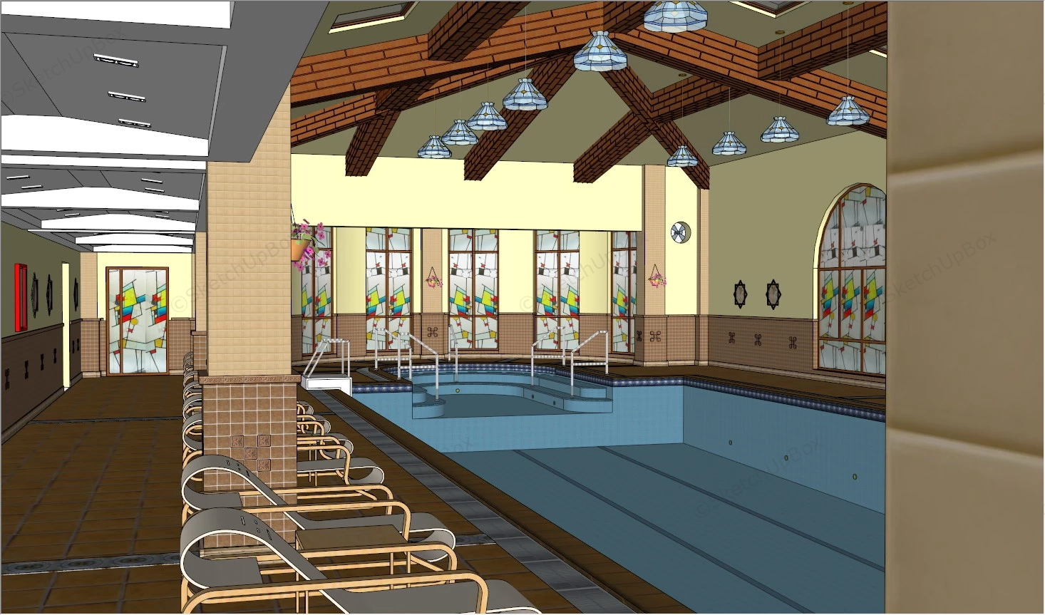 Vintage Indoor Swimming Pool sketchup model preview - SketchupBox