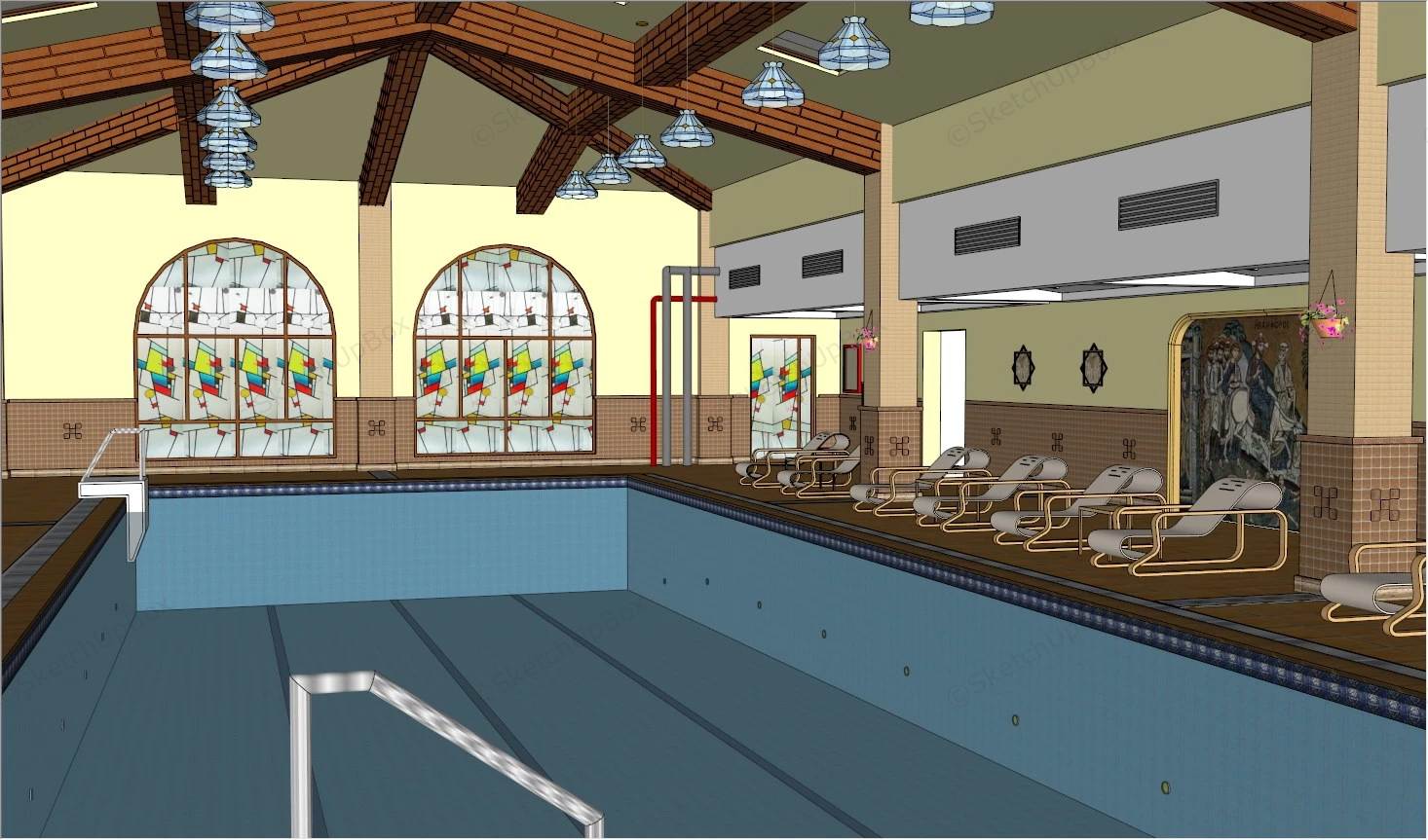 Vintage Indoor Swimming Pool sketchup model preview - SketchupBox