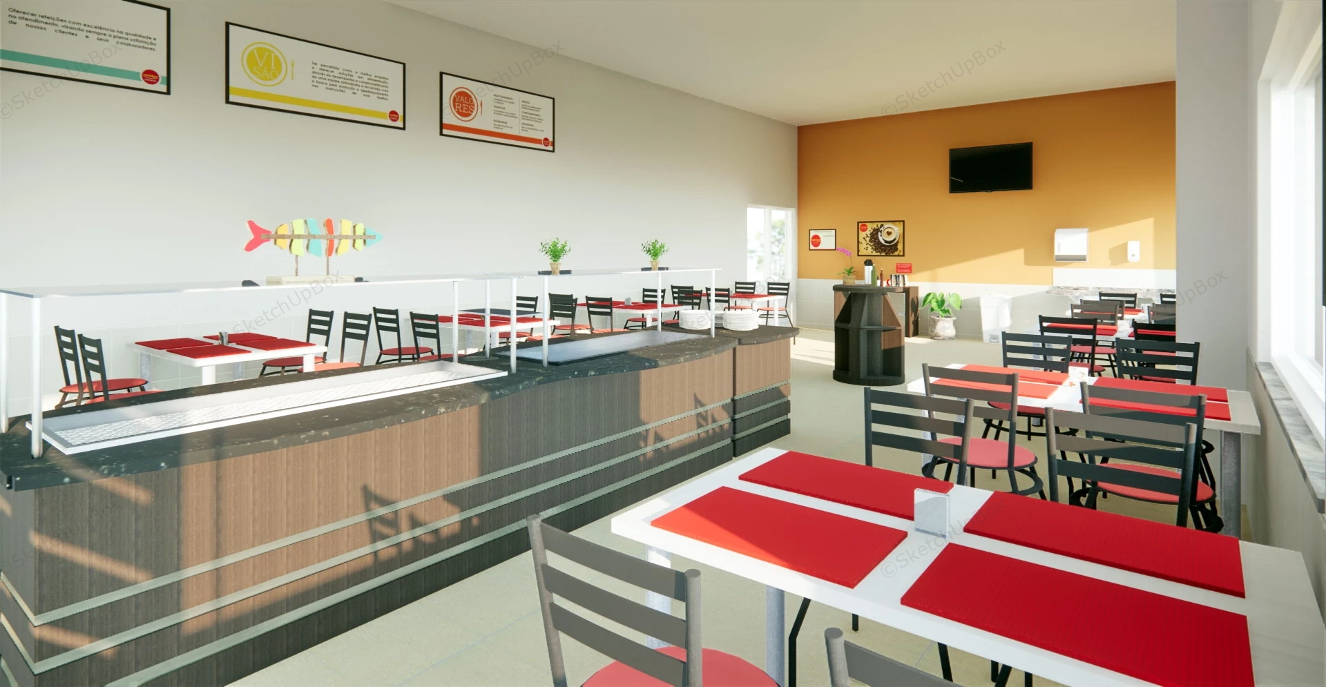 Corporate Restaurant Interior sketchup model preview - SketchupBox