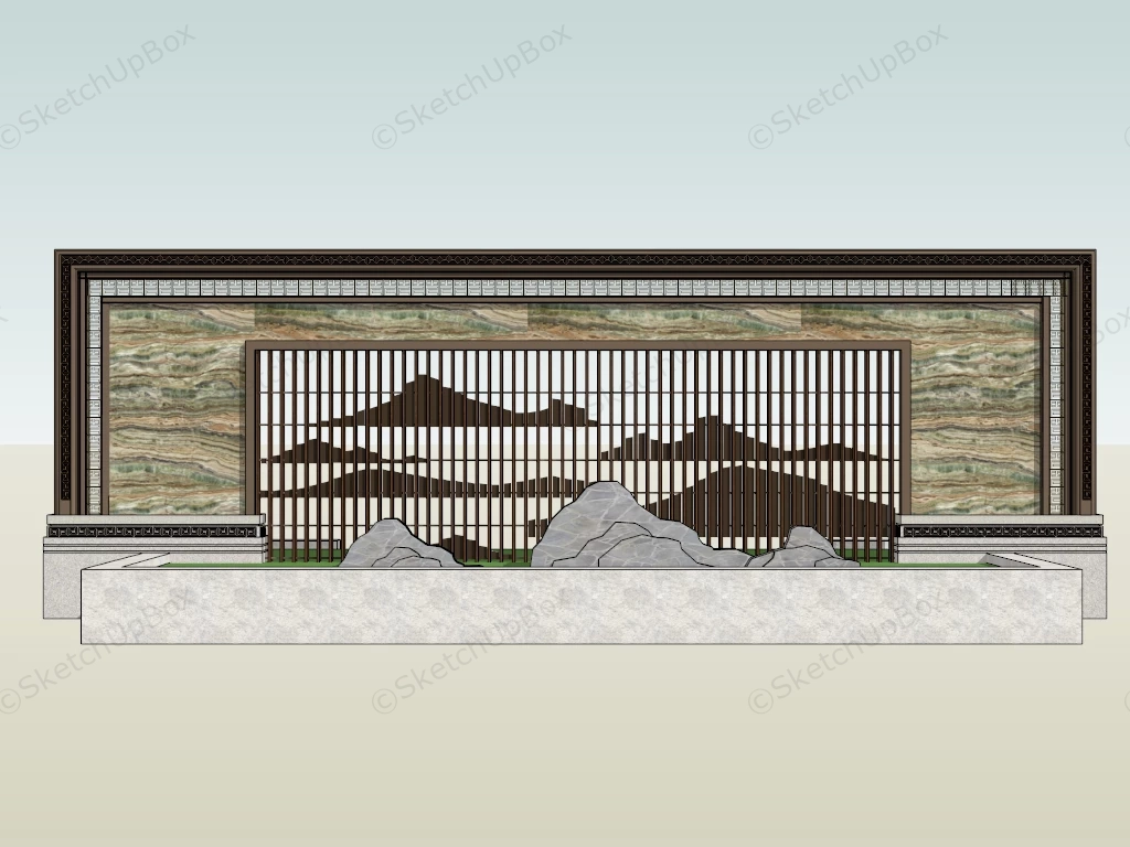 Zen Garden Landscape Design Wall sketchup model preview - SketchupBox