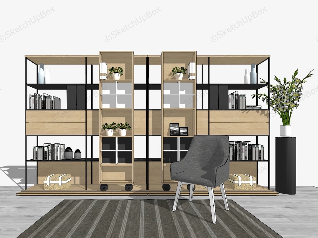 Modern Wood Bookcase Display Shelf sketchup model preview - SketchupBox