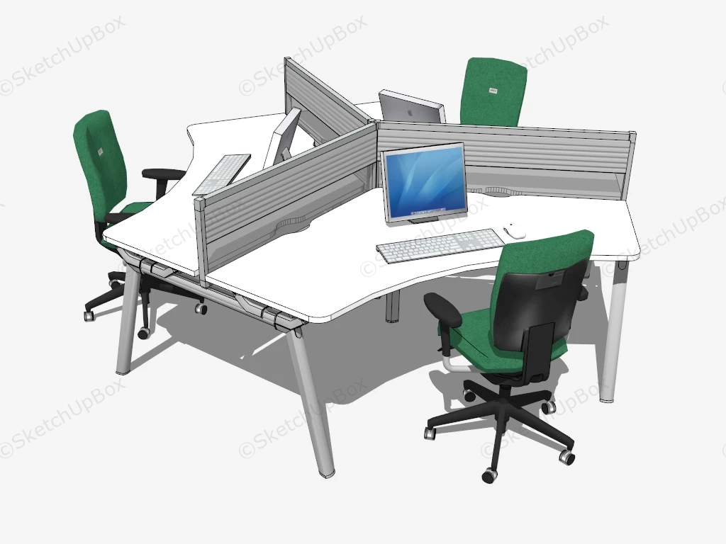 3 Person Office Workstation sketchup model preview - SketchupBox