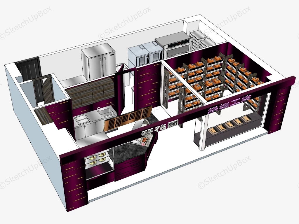 Purple Bakery Shop Design sketchup model preview - SketchupBox