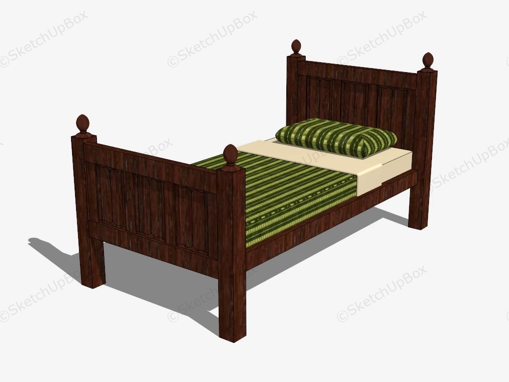 Antique Wooden Single Bed sketchup model preview - SketchupBox