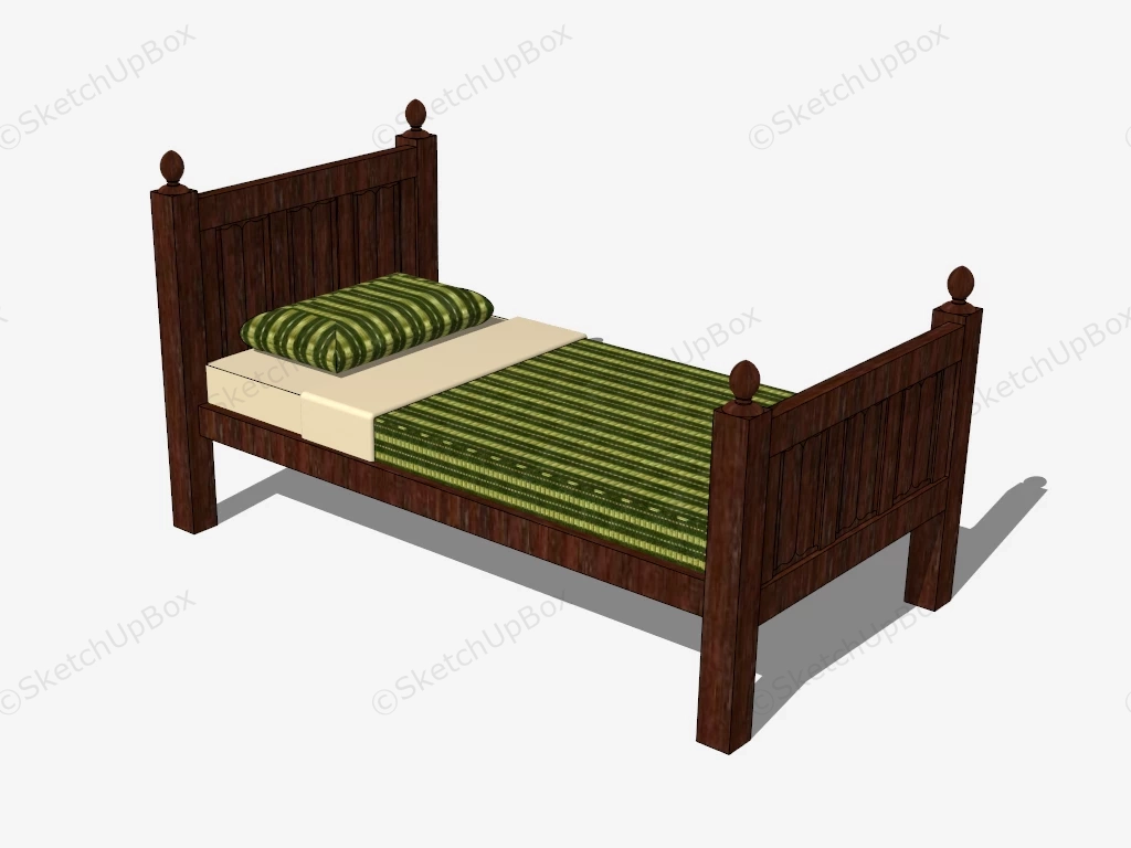 Antique Wooden Single Bed sketchup model preview - SketchupBox