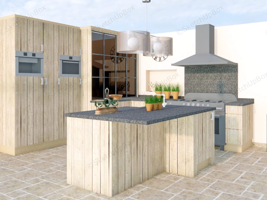 Rustic Kitchen With Island sketchup model preview - SketchupBox