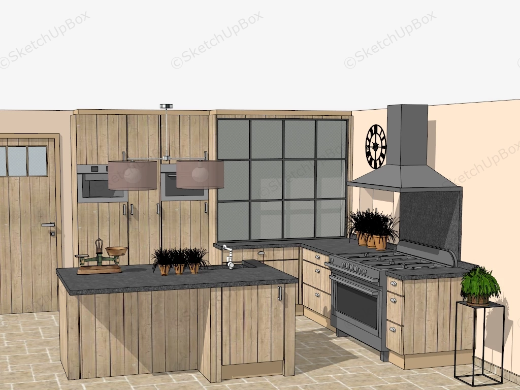 Rustic Kitchen With Island sketchup model preview - SketchupBox