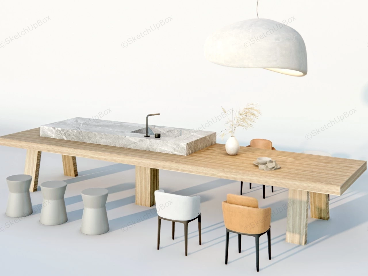 Wabi Sabi Tea Table And Chairs sketchup model preview - SketchupBox