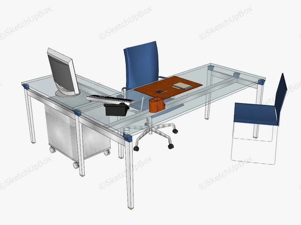 L Shaped Glass Desk sketchup model preview - SketchupBox