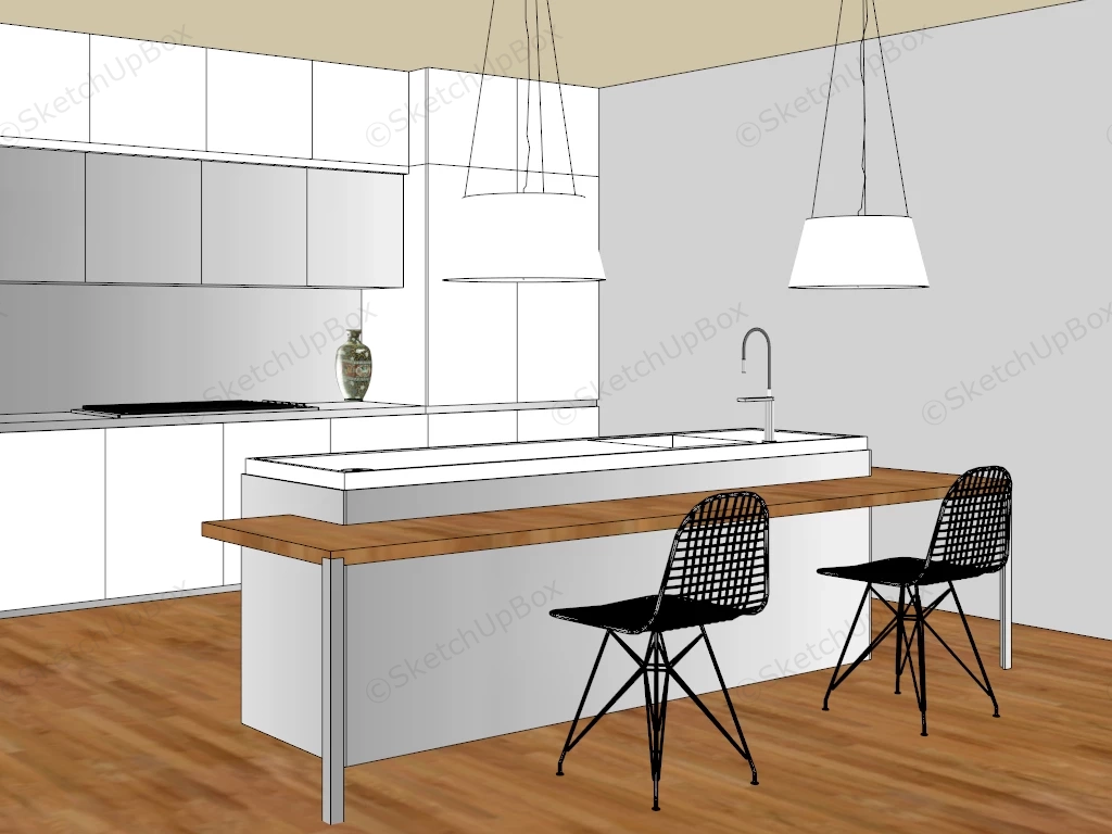 White Kitchen With Island sketchup model preview - SketchupBox