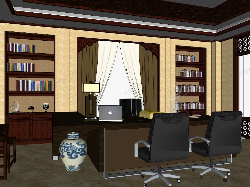 Vintage Executive Office Design sketchup model preview - SketchupBox