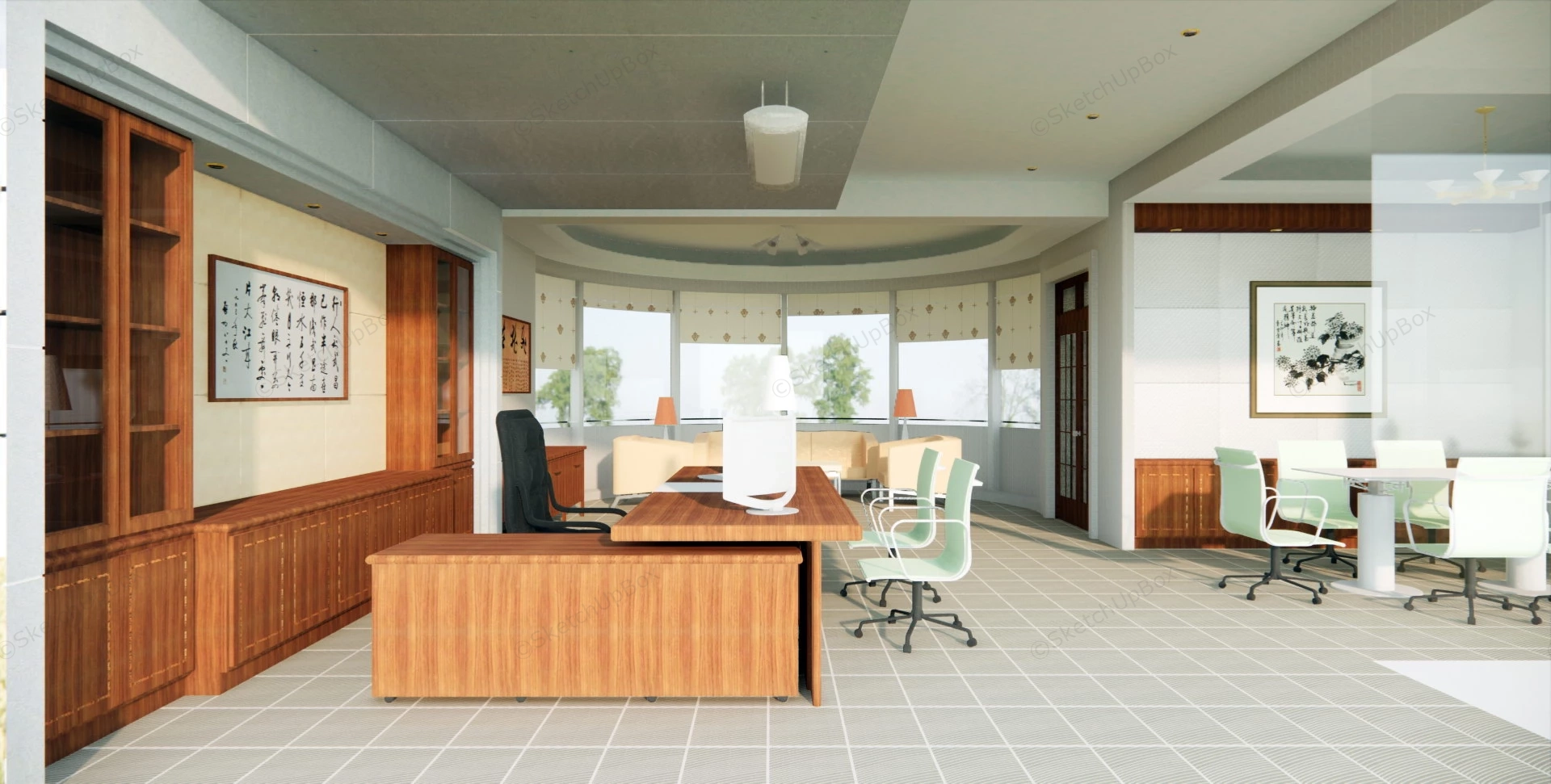 Chinese Style Executive Office sketchup model preview - SketchupBox