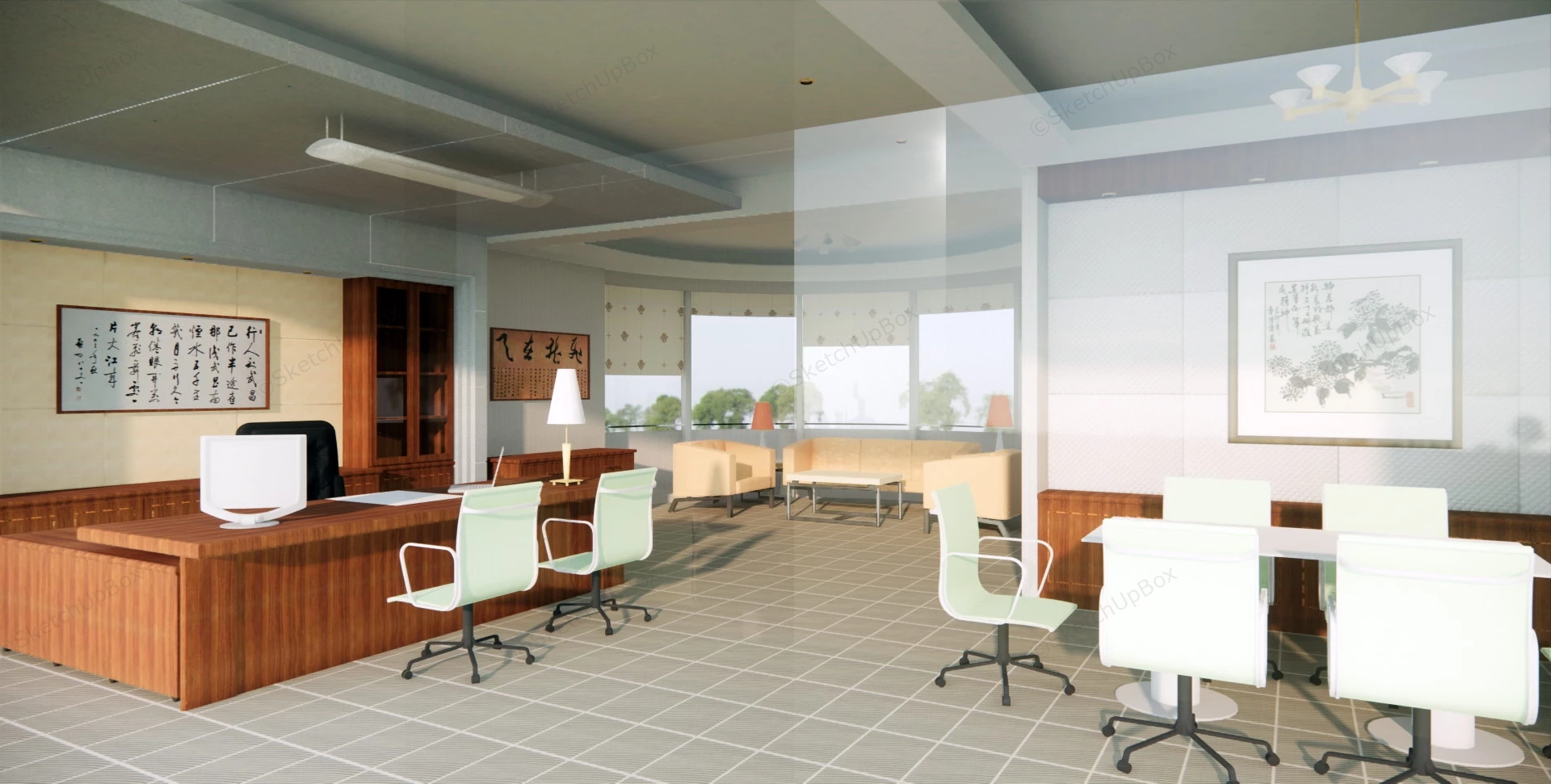 Chinese Style Executive Office sketchup model preview - SketchupBox