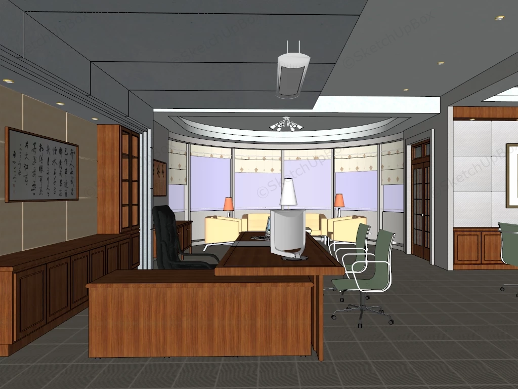 Chinese Style Executive Office sketchup model preview - SketchupBox