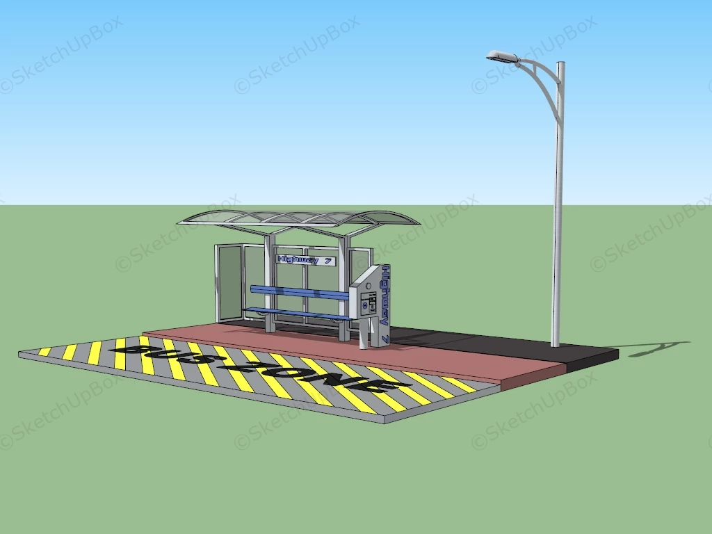 Modern Bus Stop SketchUp 3D Model .skp File Download - SketchupBox