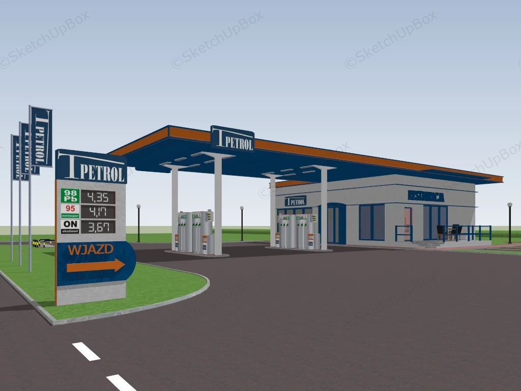 Petrol Gas Station sketchup model preview - SketchupBox