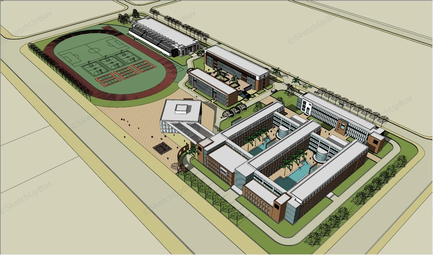 Modern High School Design Concept sketchup model preview - SketchupBox