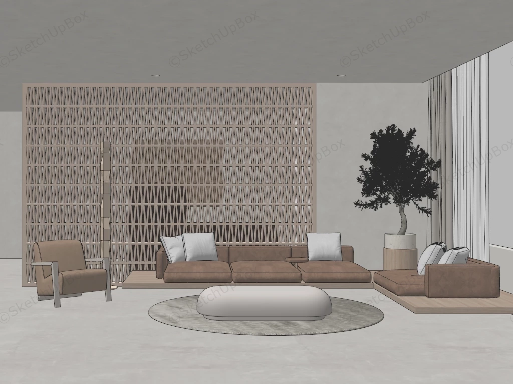 Modern Japanese Living Room Design sketchup model preview - SketchupBox