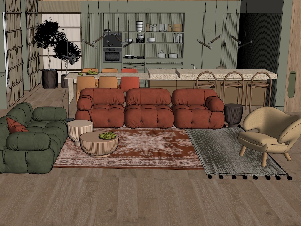 Living Room And Dining Room Combo sketchup model preview - SketchupBox