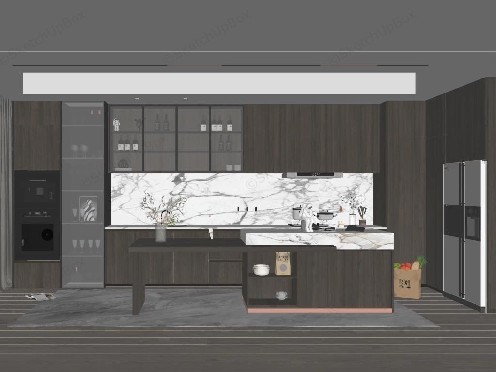 Modern Kitchen With Island Design sketchup model preview - SketchupBox