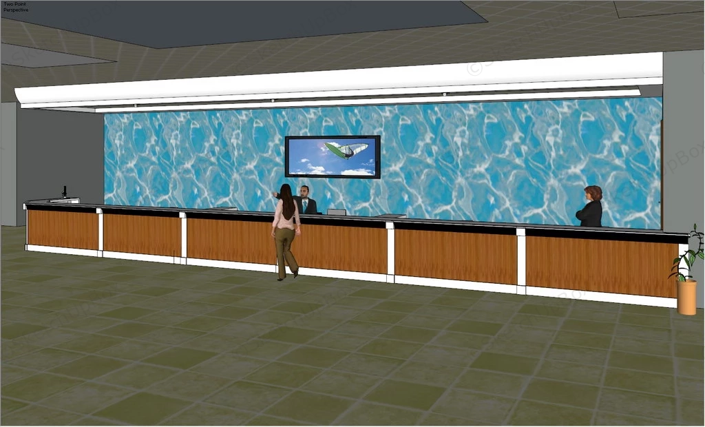 Long Reception Desk sketchup model preview - SketchupBox