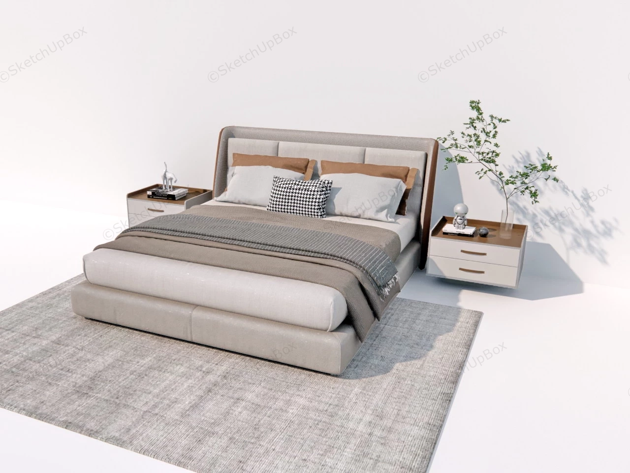 Contemporary Platform Bed With Headboard sketchup model preview - SketchupBox