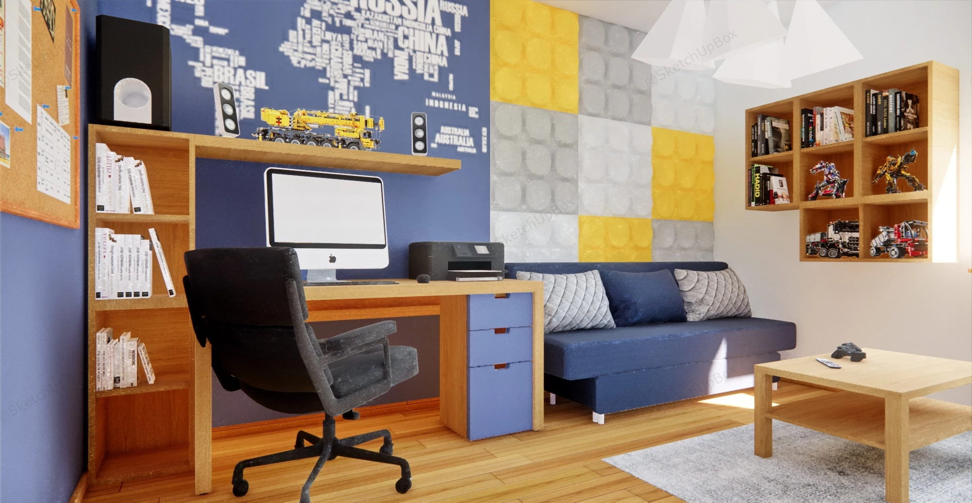 Teen Boy Home Office Design Idea sketchup model preview - SketchupBox