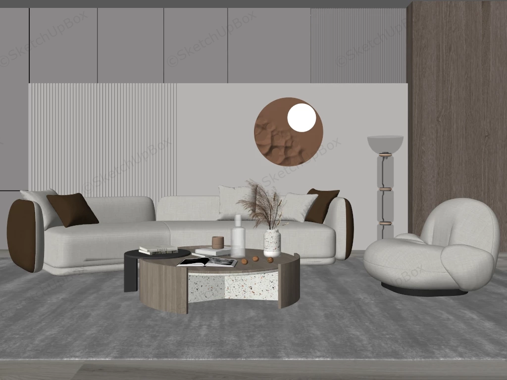 Living Room Accent Wall With Furniture sketchup model preview - SketchupBox