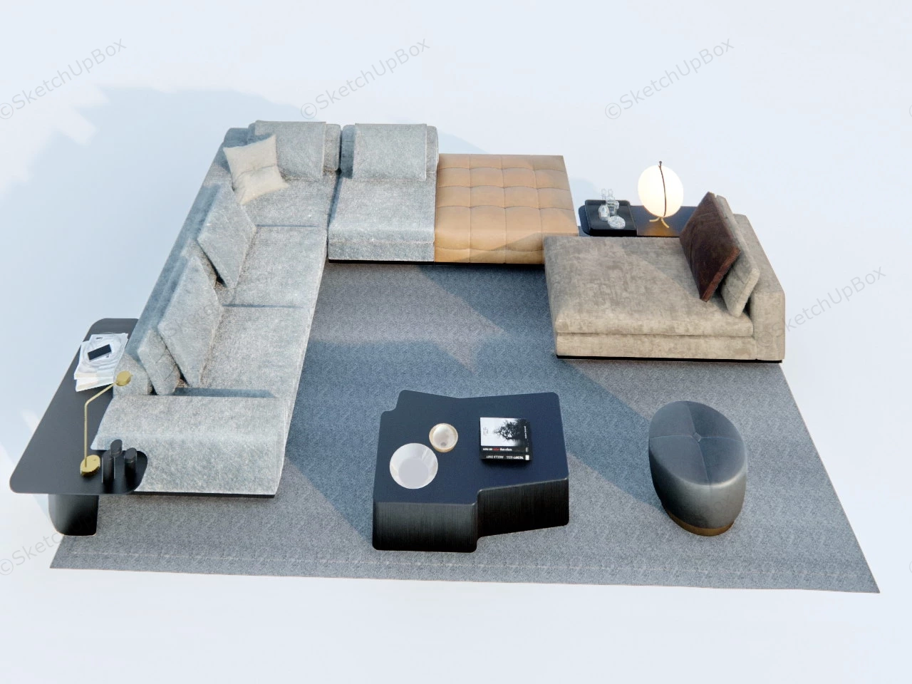 Contemporary Living Room Furniture Sets sketchup model preview - SketchupBox