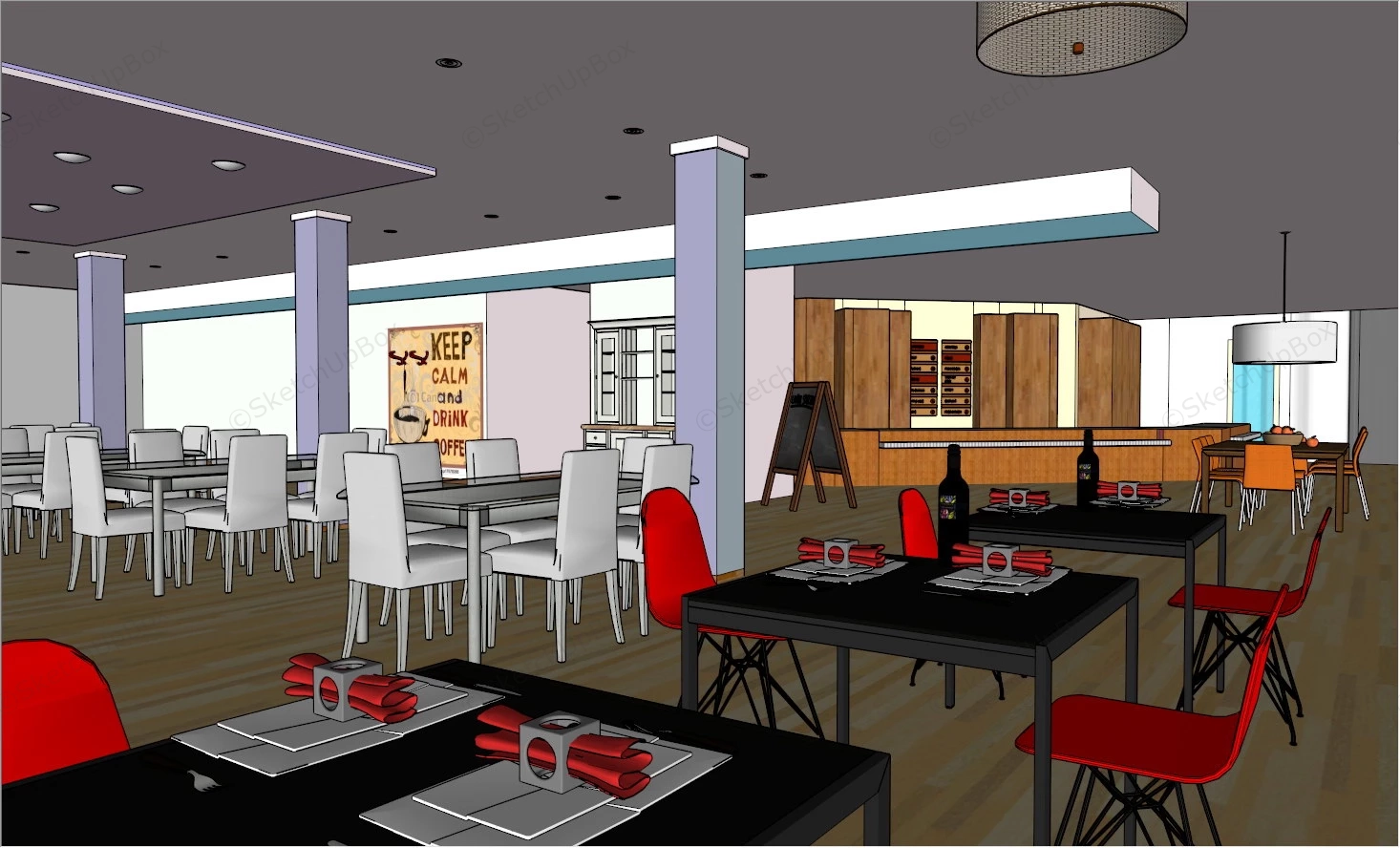 Minimalist Restaurant Design sketchup model preview - SketchupBox