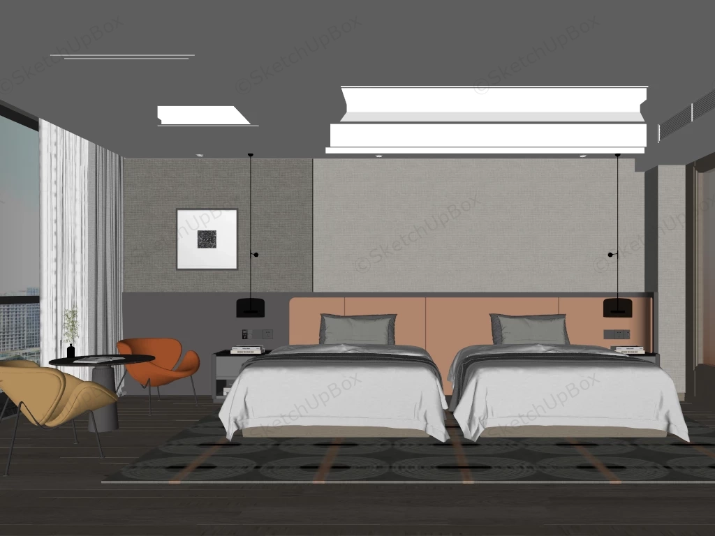 Deluxe Twin Room Design sketchup model preview - SketchupBox